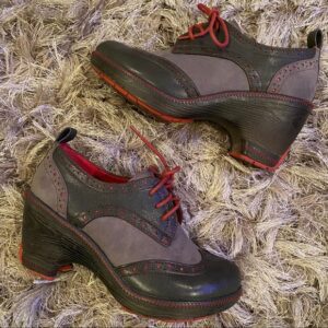 Pair of stylish women's ankle boots with laces and high heels.