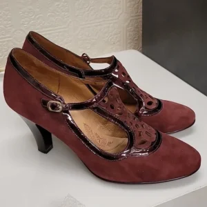 Pair of vintage-style women's heels with a T-strap design.